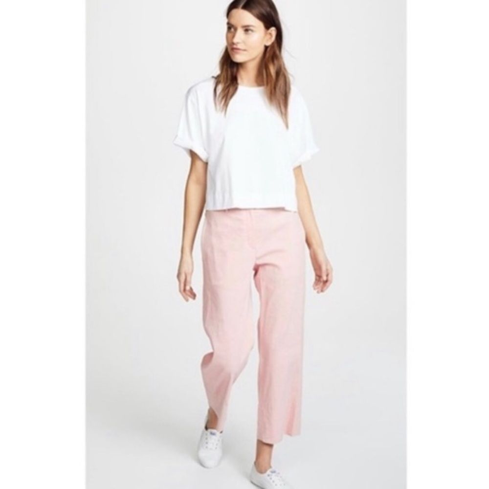 NWOT Women’s Theory Fluid Organic Crunch Wash Pink Wide Leg Cropped Pants Size 0